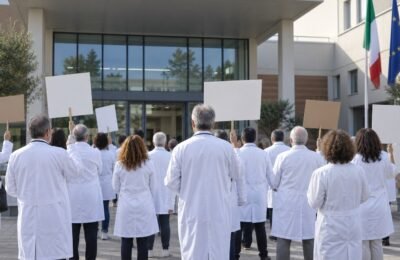 Итальянские врачи во время мирной профсоюзной акции