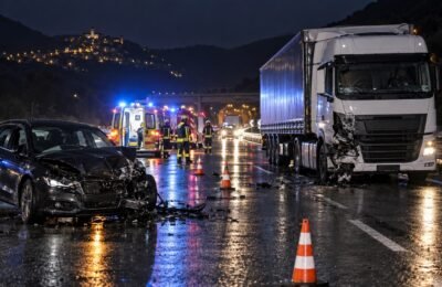 Авария с легковым автомобилем и грузовиком на ночной трассе